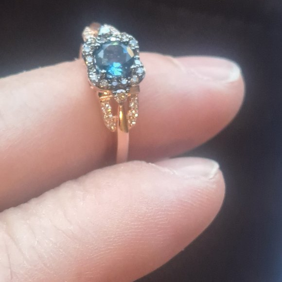 LE Vian 1/5 ct. t.w. Diamond and Blue Topaz Ring in 14K Rose Gold - Picture 1 of 6